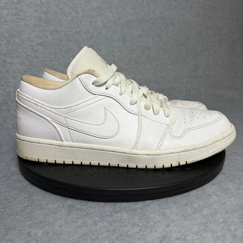 Nike Air Jordan 1 Low Triple White Tumbled Leather Shoes 553558-112 Mens 10